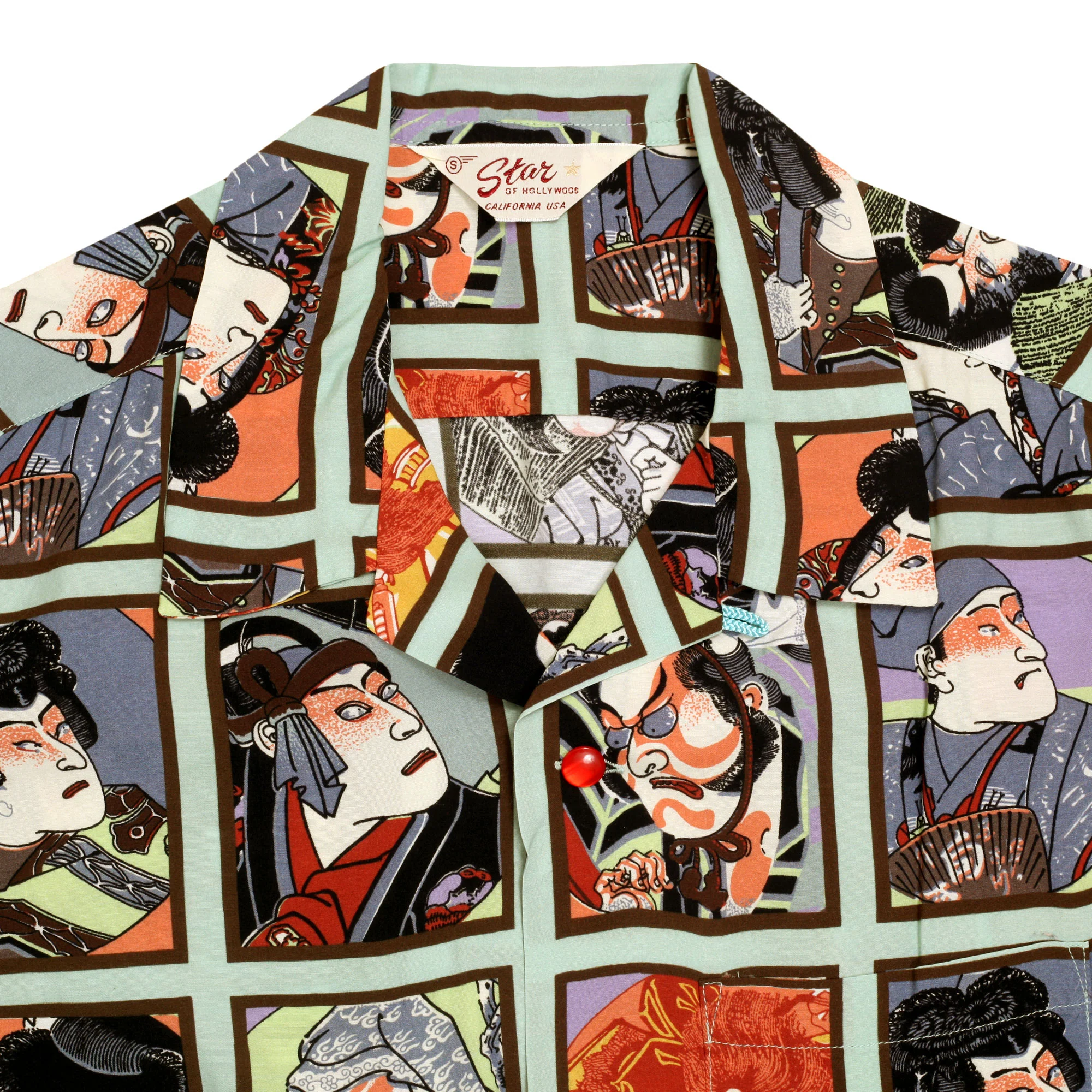 Mint Green Star of Hollywood SH36949 Kabuki Hawaiian Shirt SoH9370 - Image 3