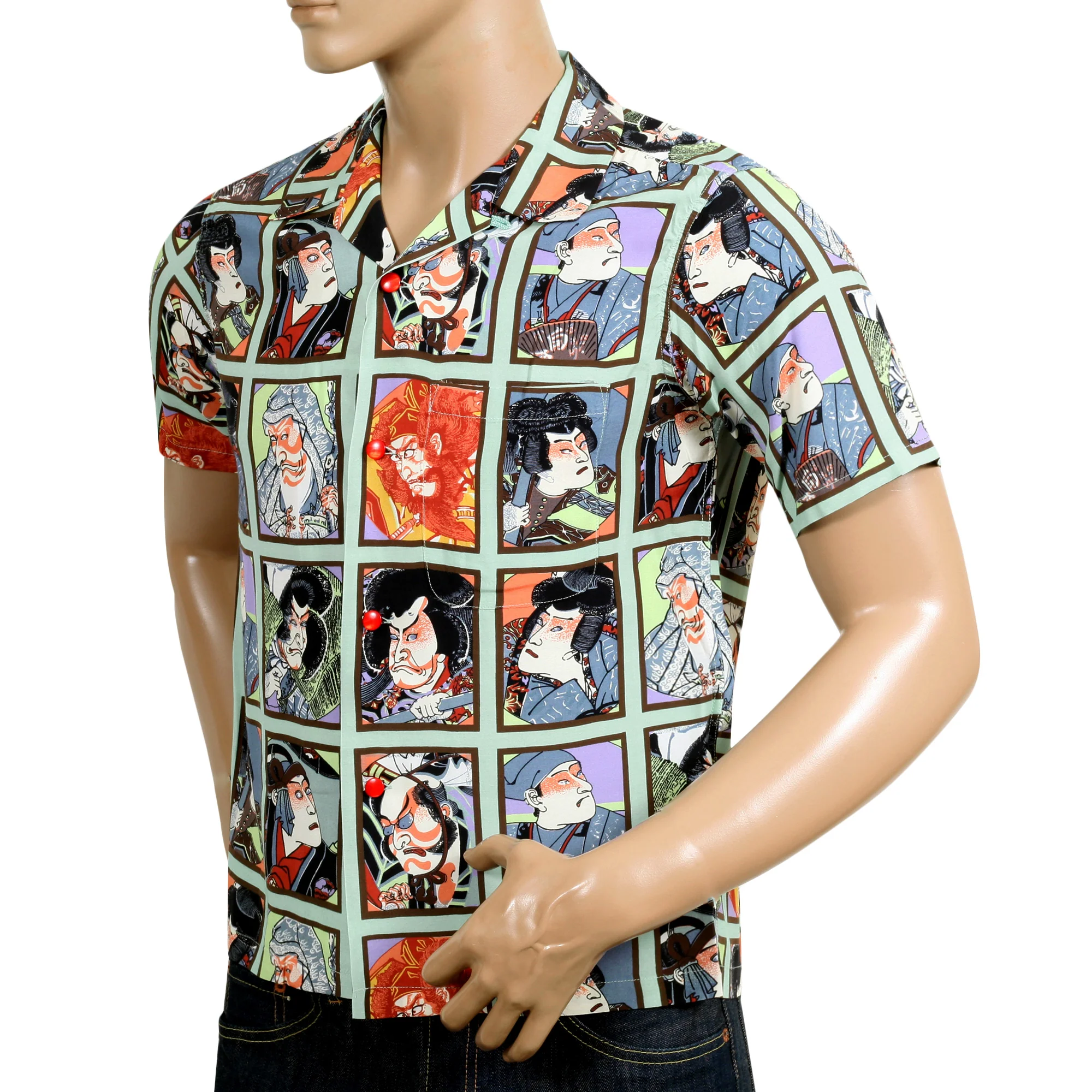 Mint Green Star of Hollywood SH36949 Kabuki Hawaiian Shirt SoH9370 - Image 5