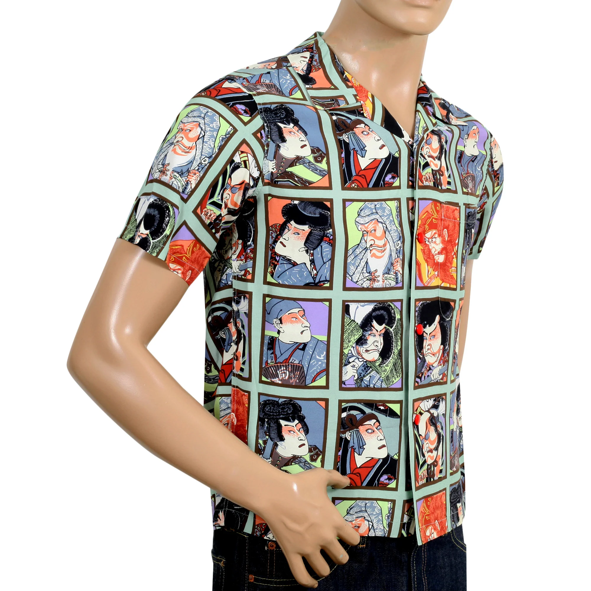 Mint Green Star of Hollywood SH36949 Kabuki Hawaiian Shirt SoH9370 - Image 6