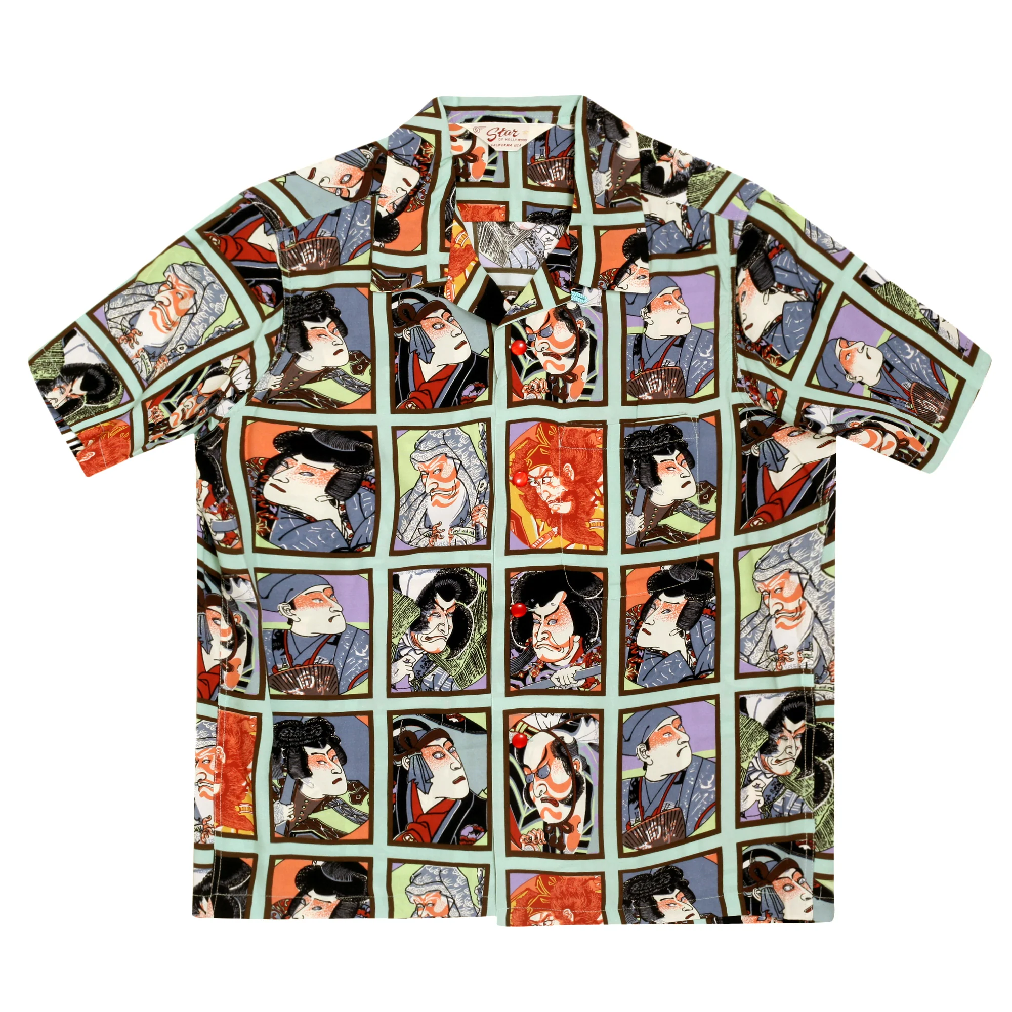 Mint Green Star of Hollywood SH36949 Kabuki Hawaiian Shirt SoH9370 - Image 7