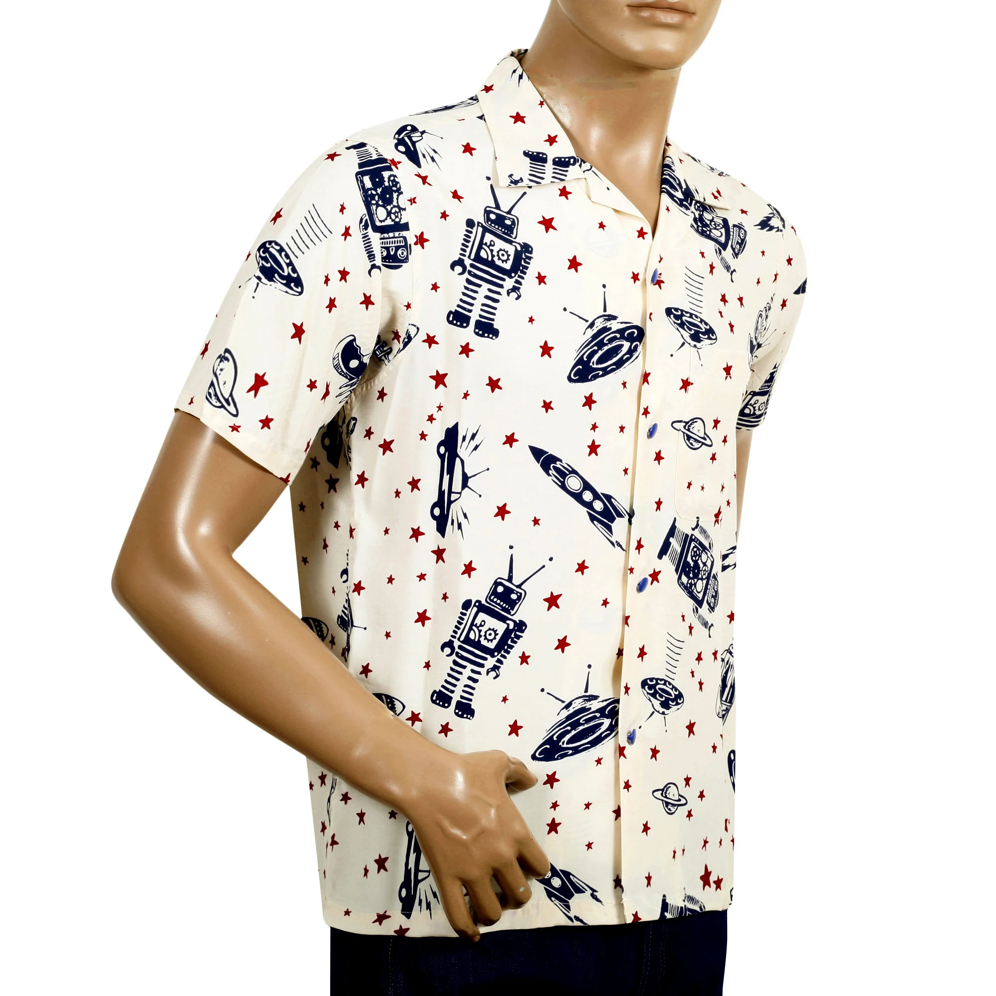 Vince Ray SH37591 Space Rockets Off White Hawaiian Shirt SoH9043 - Image 5