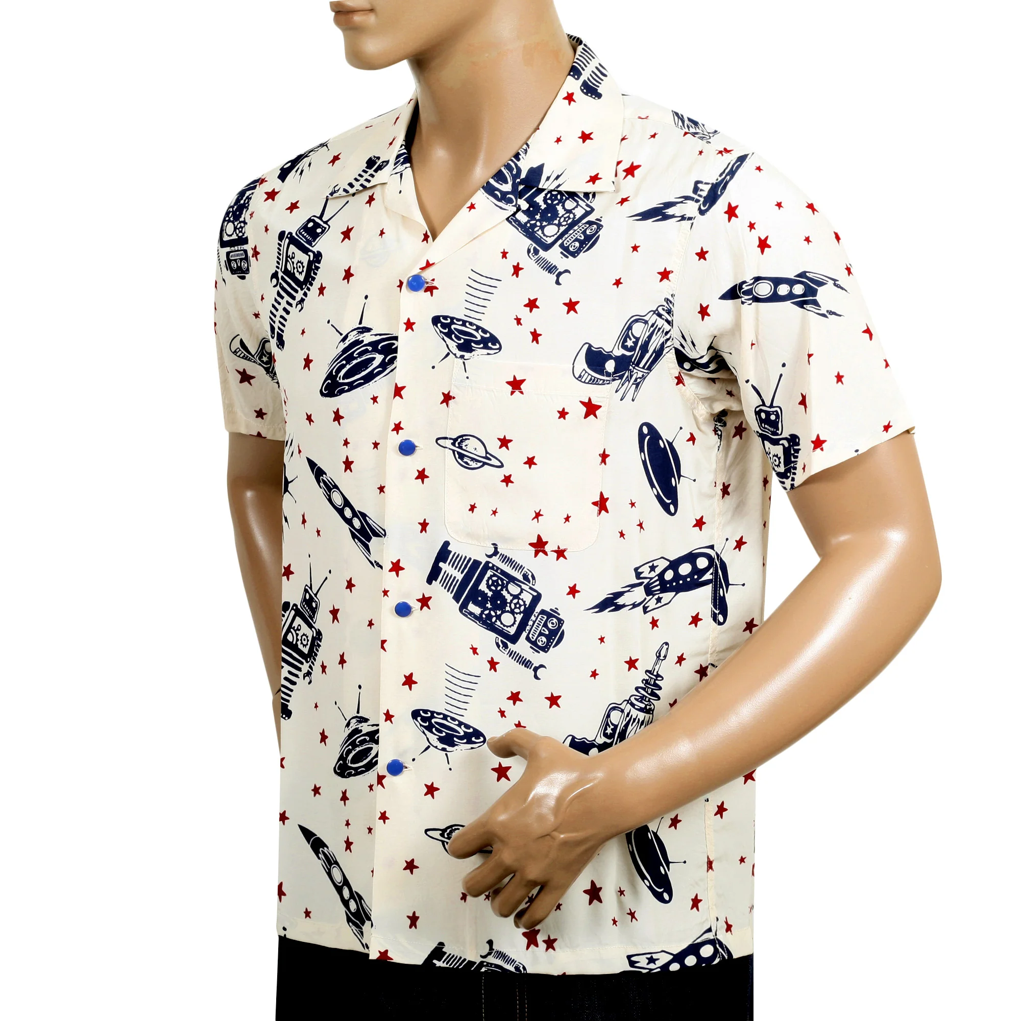Vince Ray SH37591 Space Rockets Off White Hawaiian Shirt SoH9043 - Image 6