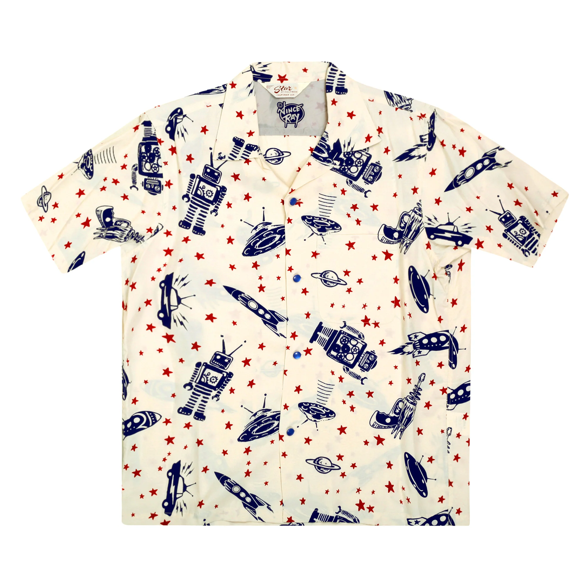 Vince Ray SH37591 Space Rockets Off White Hawaiian Shirt SoH9043 - Image 7