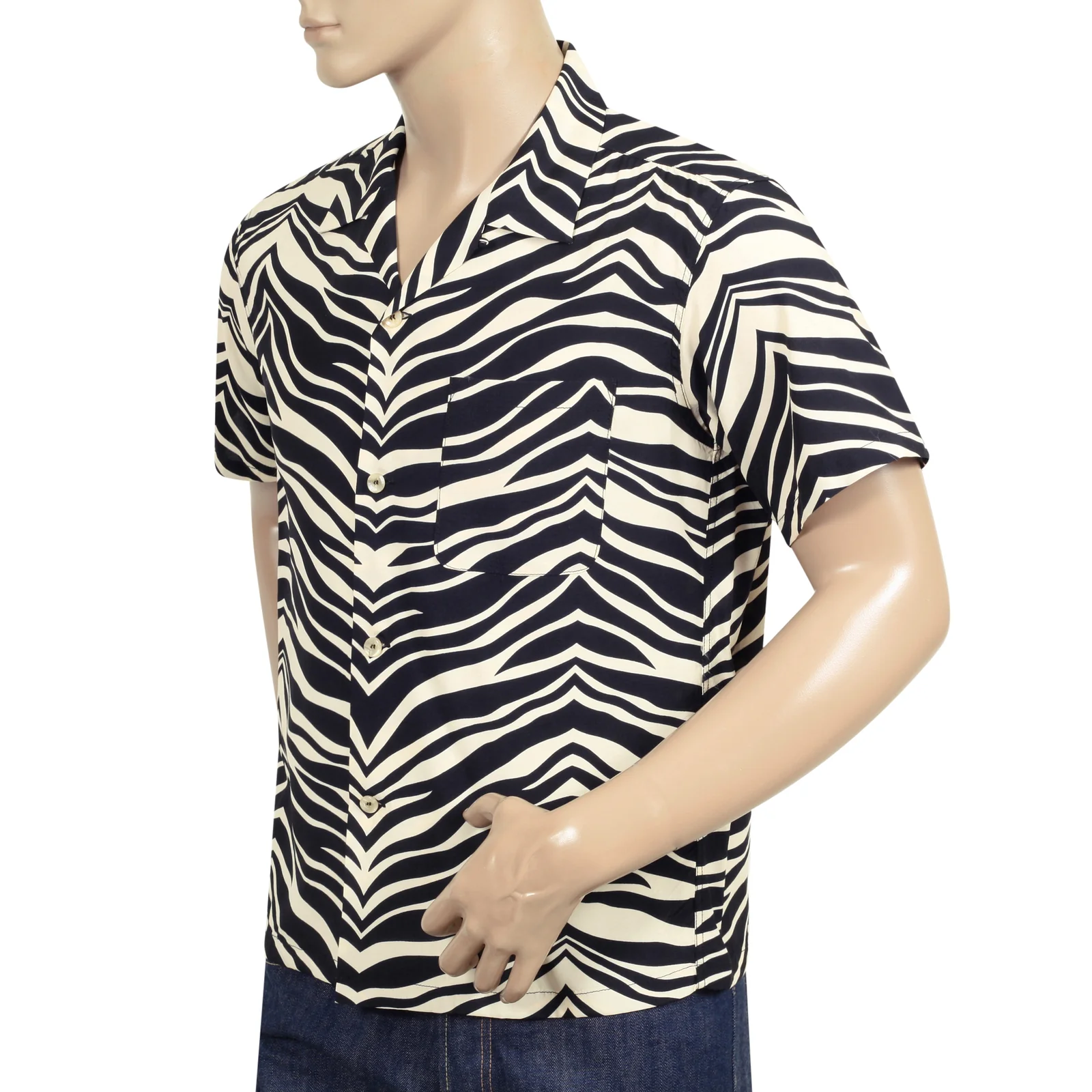 Short Sleeve SH37879 Rayon Zebra Printed Black Hawaiian Shirt SoH8663 - Image 5