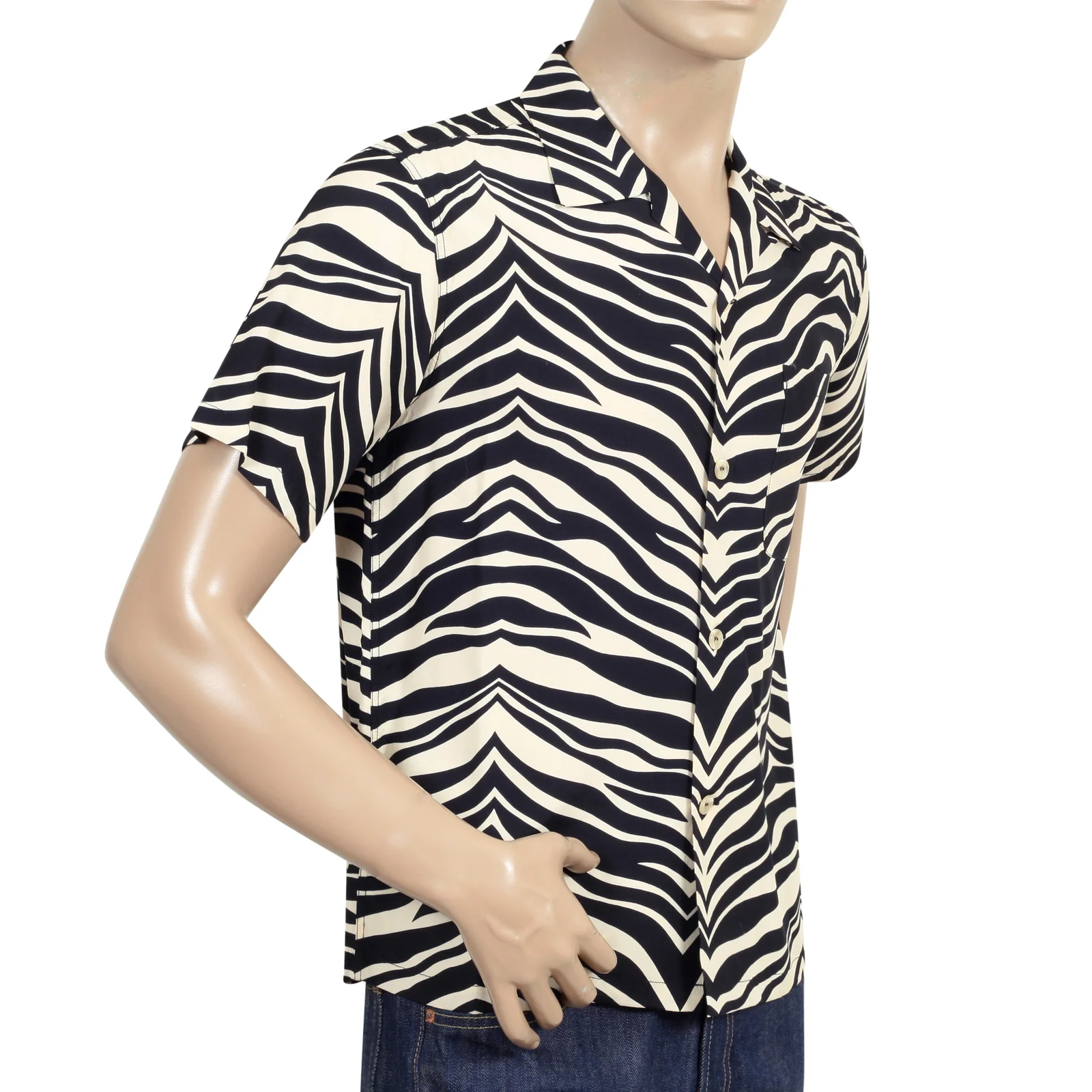 Short Sleeve SH37879 Rayon Zebra Printed Black Hawaiian Shirt SoH8663 - Image 6