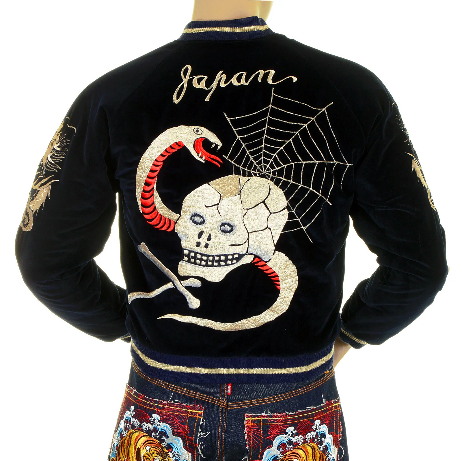 Skull Embroidered Black TT11783 Acetate Velvet Suka Jacket TOYO4233 - Image 4