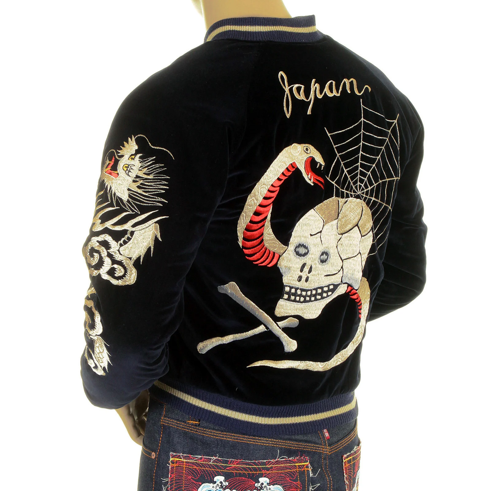 Skull Embroidered Black TT11783 Acetate Velvet Suka Jacket TOYO4233 - Image 5