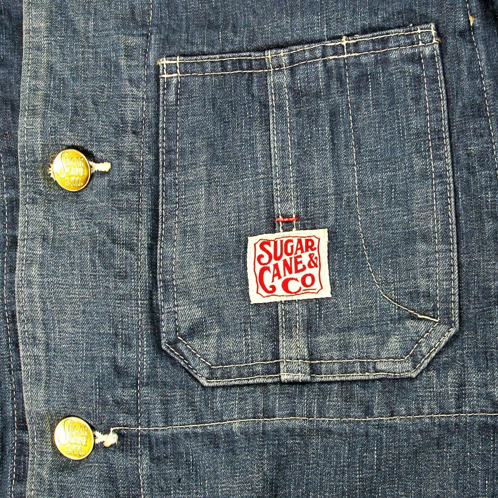 Sugar Cane Mens SC10705H Regular Fit Hard Wash Vintage Cut Denim Work Coat with Cargo Style Pockets CANE9033 - Image 3