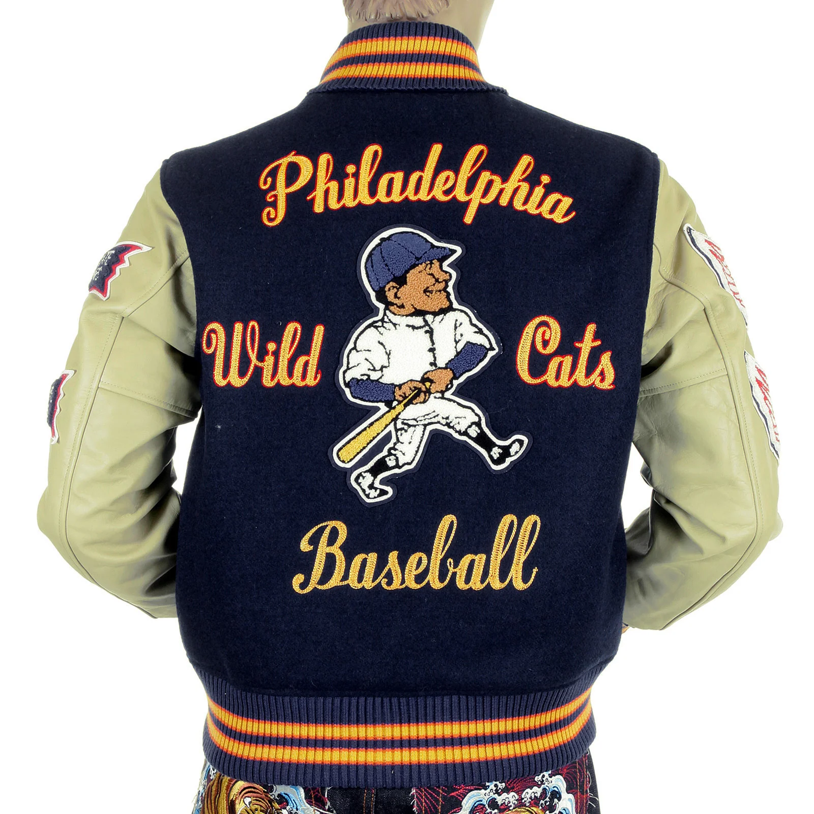 Sugar Cane Mens WV11793 Royal Blue with Cream Leather Sleeve Philadelphia Wild Cats Letterman Stadium Jacket WHIT4228 - Image 4