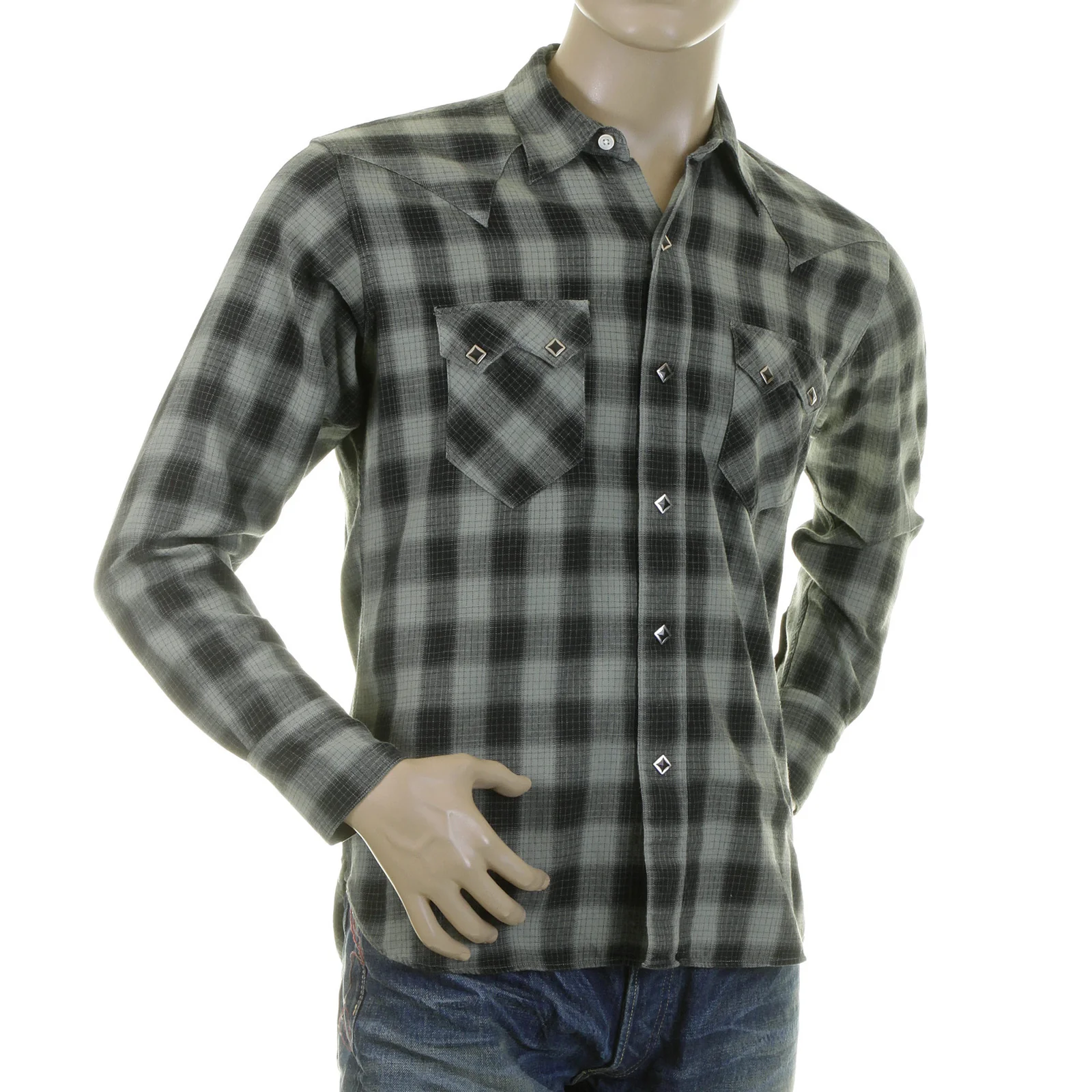 Grey Check SC25371 Western Shirt with Diamond Shaped Buttons CANE2825 - Image 3
