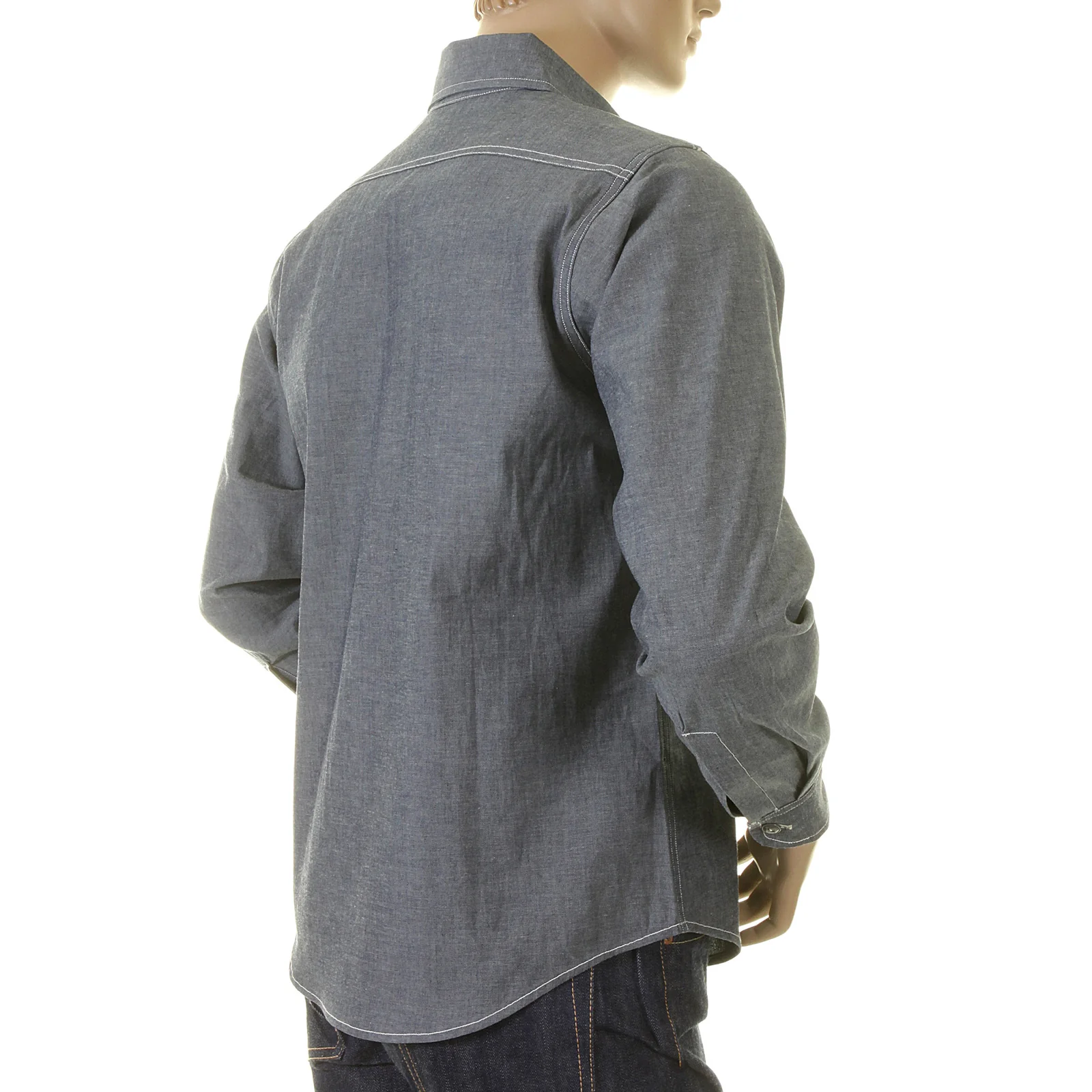 Navy Chambray Non Wash SC25638N Vintage Cut Work Shirt CANE2021 - Image 4