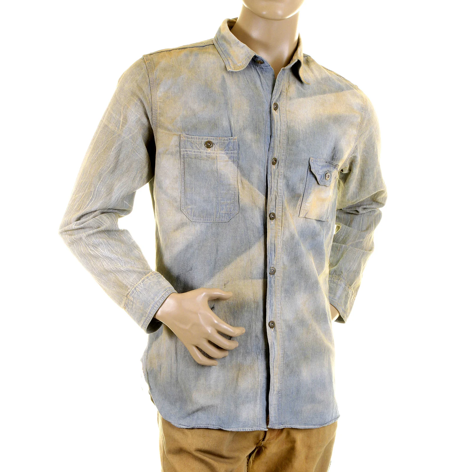 Chambray Heavy Wash Navy SC25355H Stained Vintage Work Shirt CANE2834 - Image 3