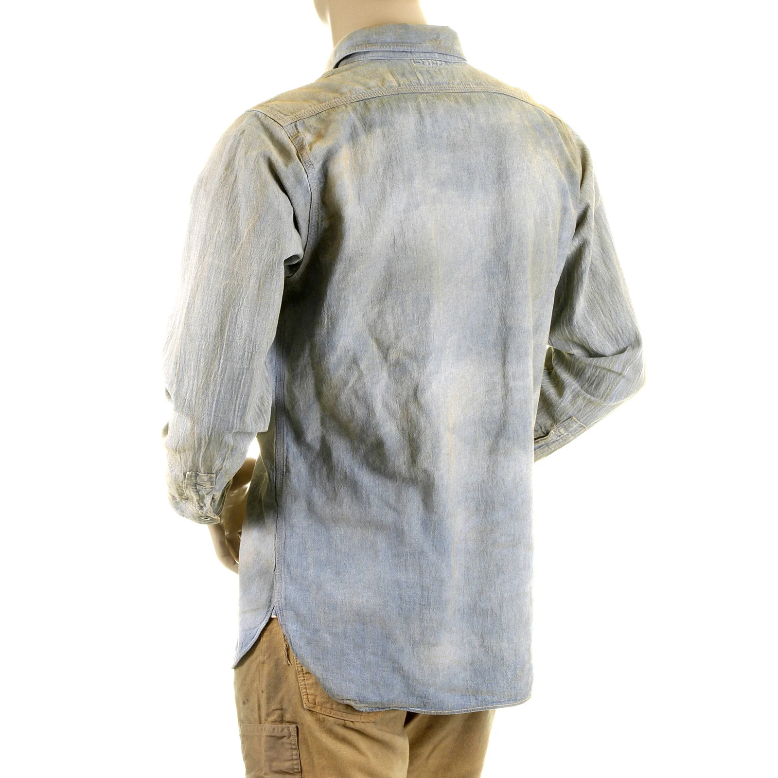 Chambray Heavy Wash Navy SC25355H Stained Vintage Work Shirt CANE2834 - Image 5