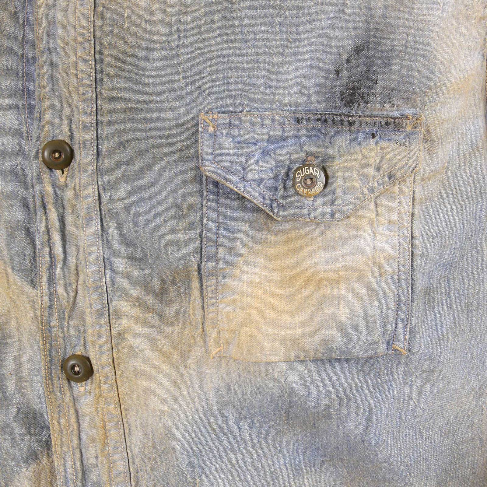 Chambray Heavy Wash Navy SC25355H Stained Vintage Work Shirt CANE2834 - Image 8