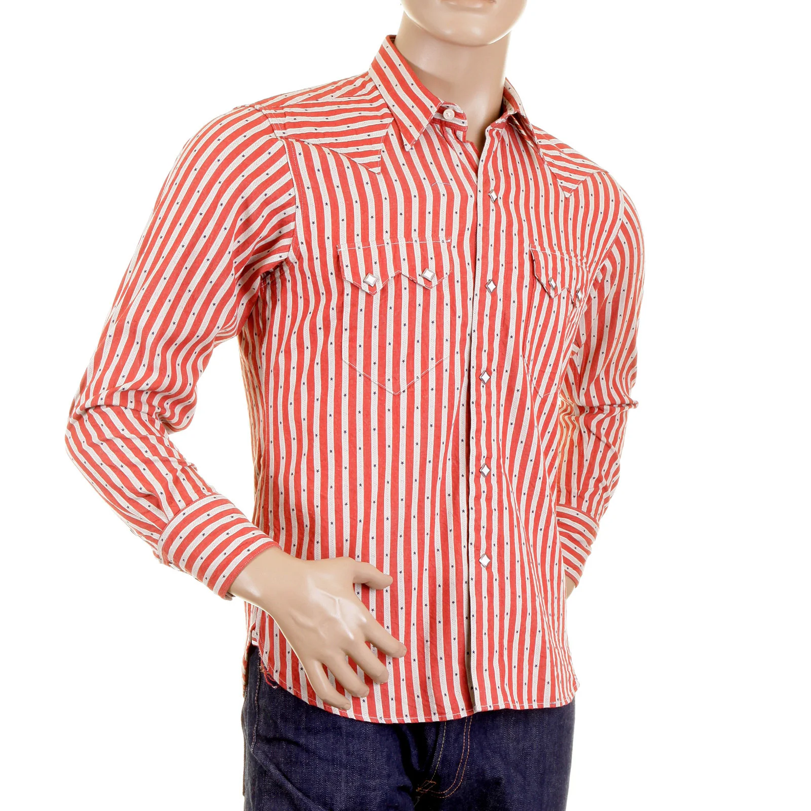 Doddy Red and Off White SC25369 Striped Shirt with Navy Stars CANE2280 - Image 8