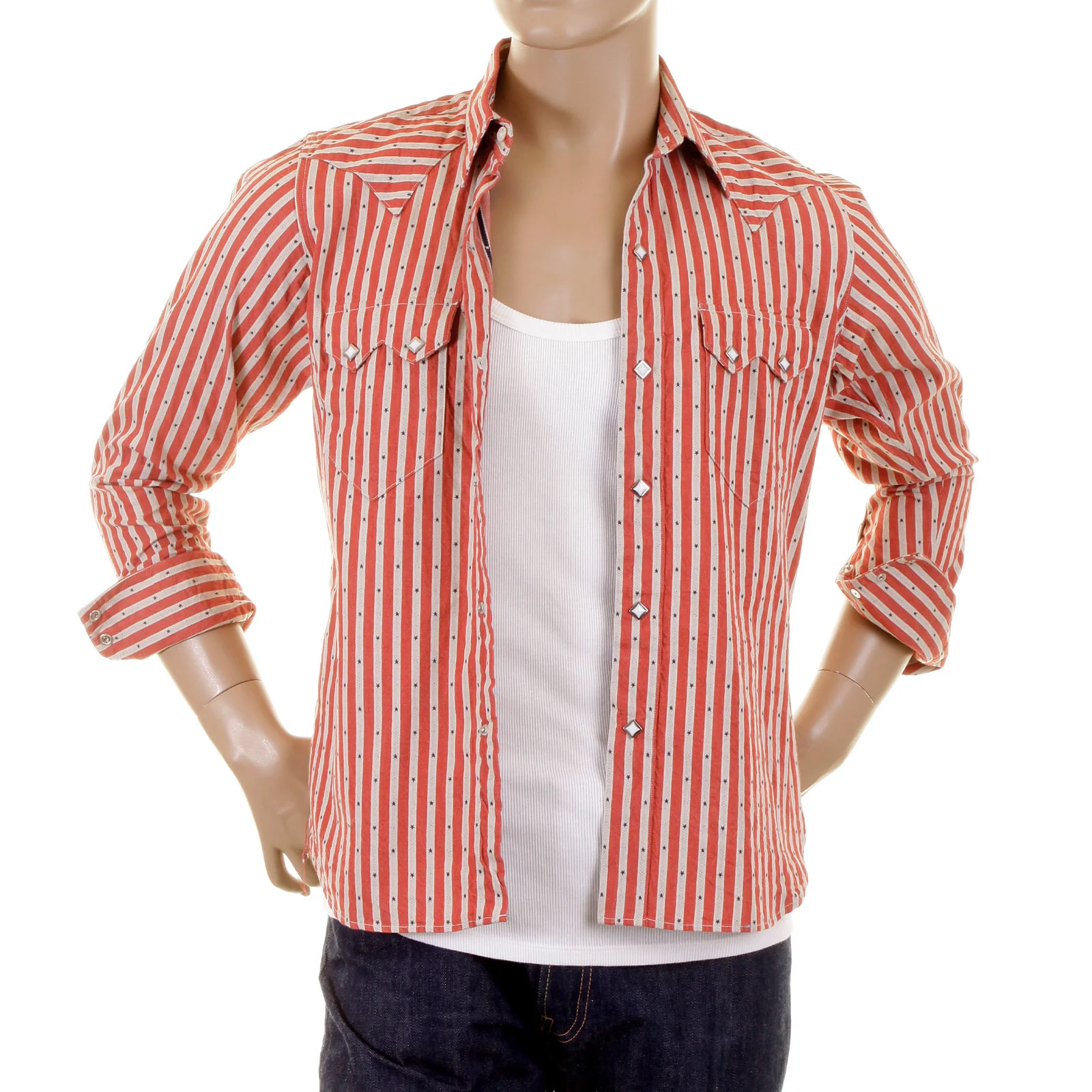 Doddy Red and Off White SC25369 Striped Shirt with Navy Stars CANE2280 - Image 9