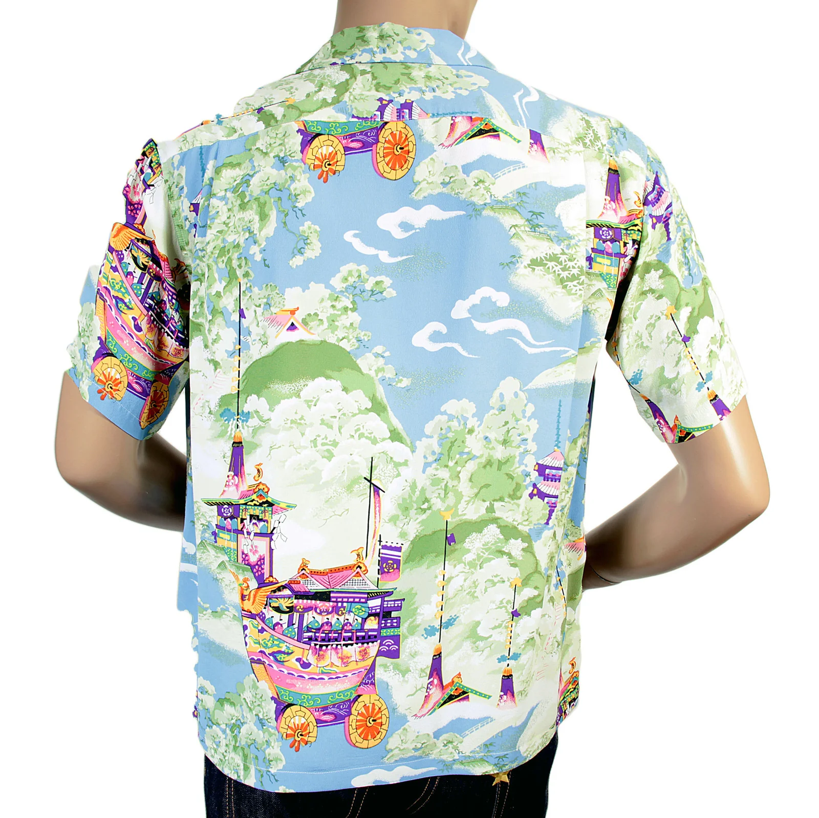 Mens Gion Matsuri Print SS36431 Rayon Hawaiian Shirt in Blue SURF4301 - Image 6