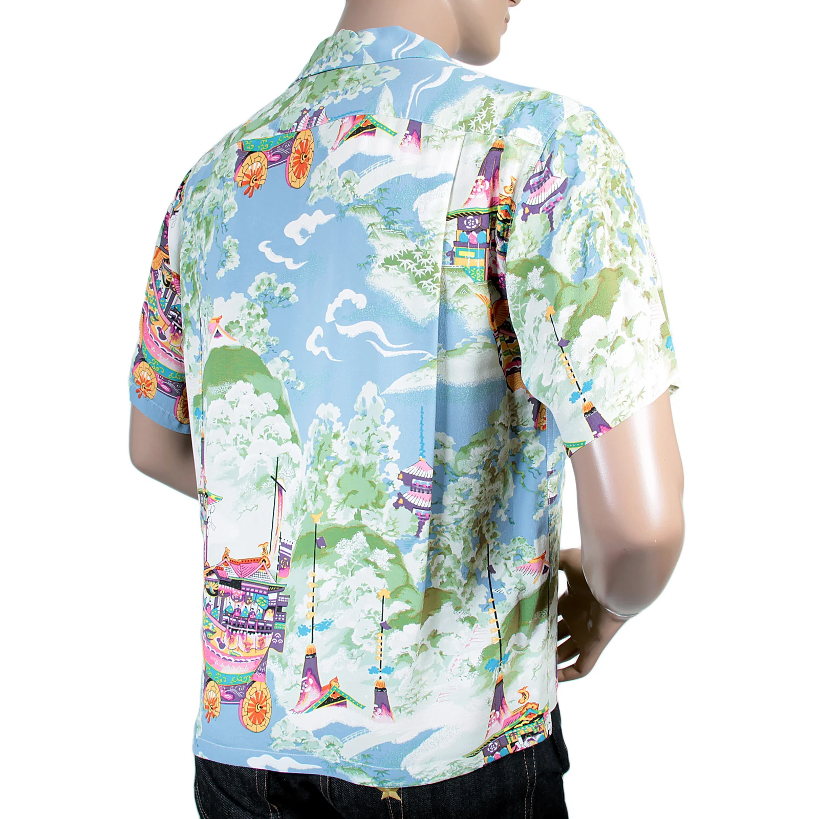 Mens Gion Matsuri Print SS36431 Rayon Hawaiian Shirt in Blue SURF4301 - Image 7