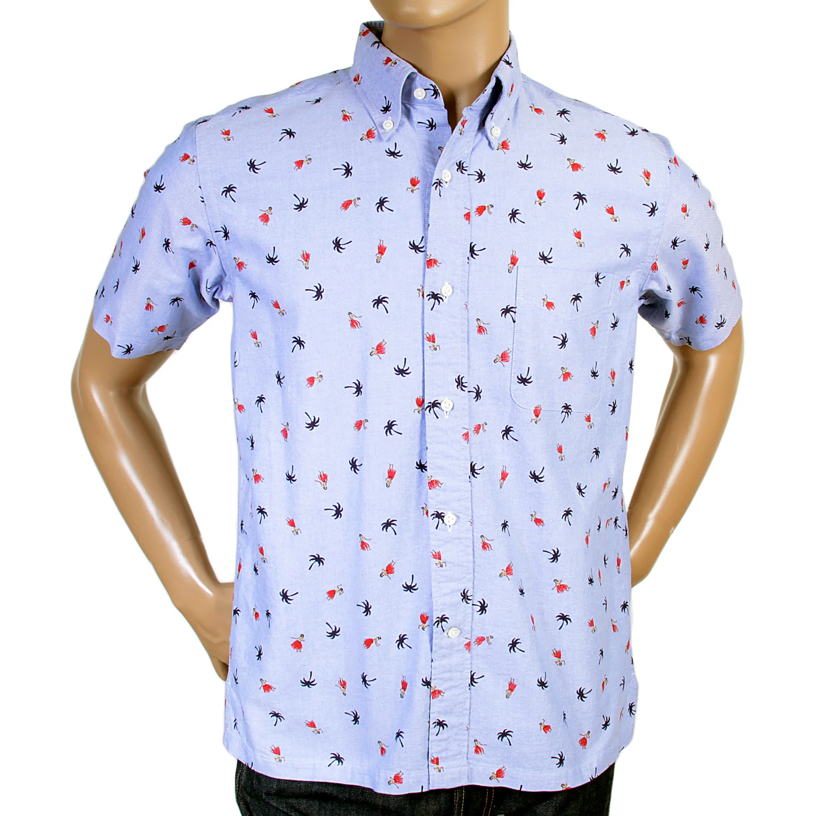 Blue Oxford SS34973 Button Down Hula Dancer Printed Shirt SURF3814 - Image 3
