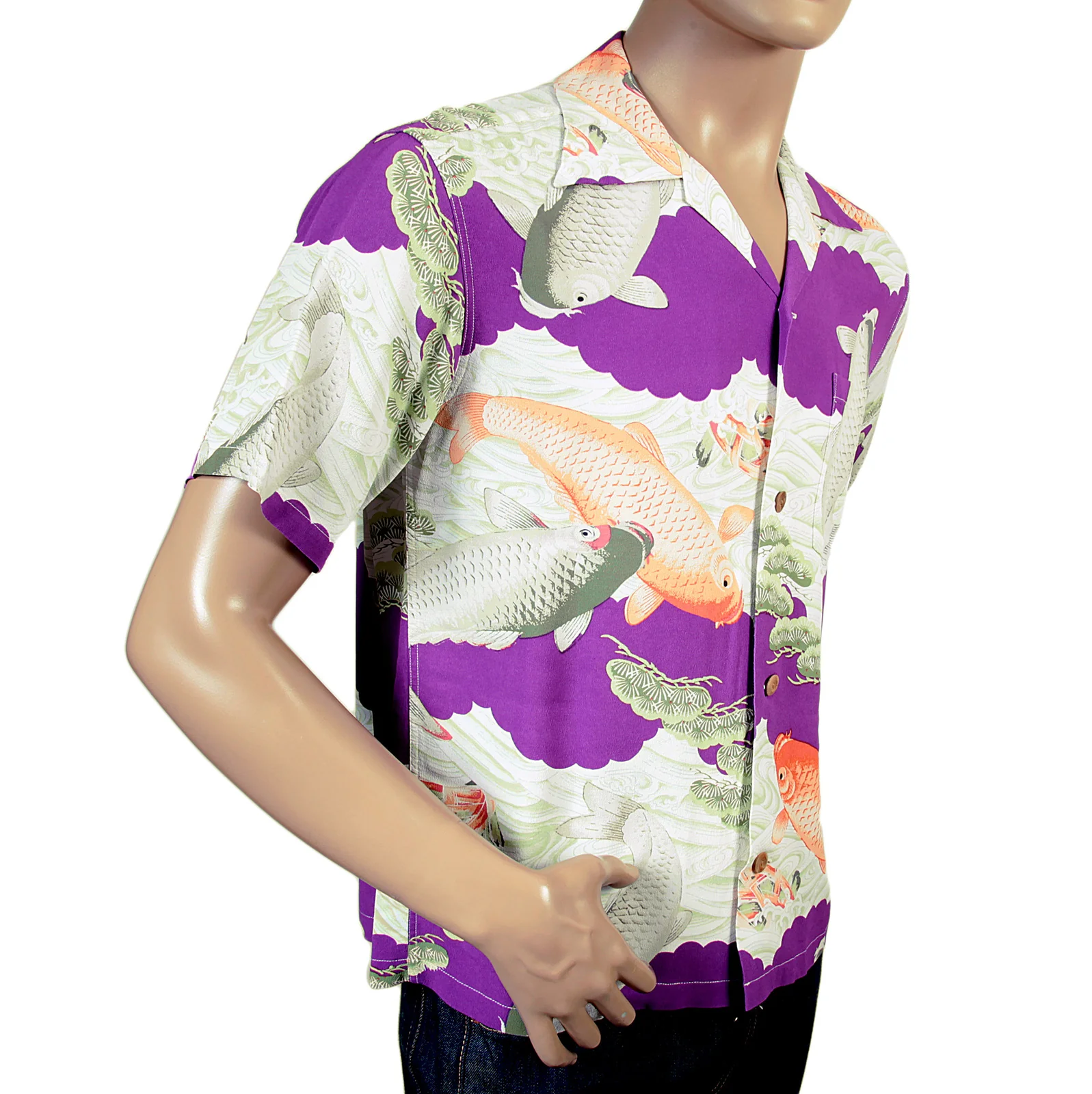 Purple Cuban Collared SS36434 Koi Carp Printed Hawaiian Shirt SURF4300 - Image 3