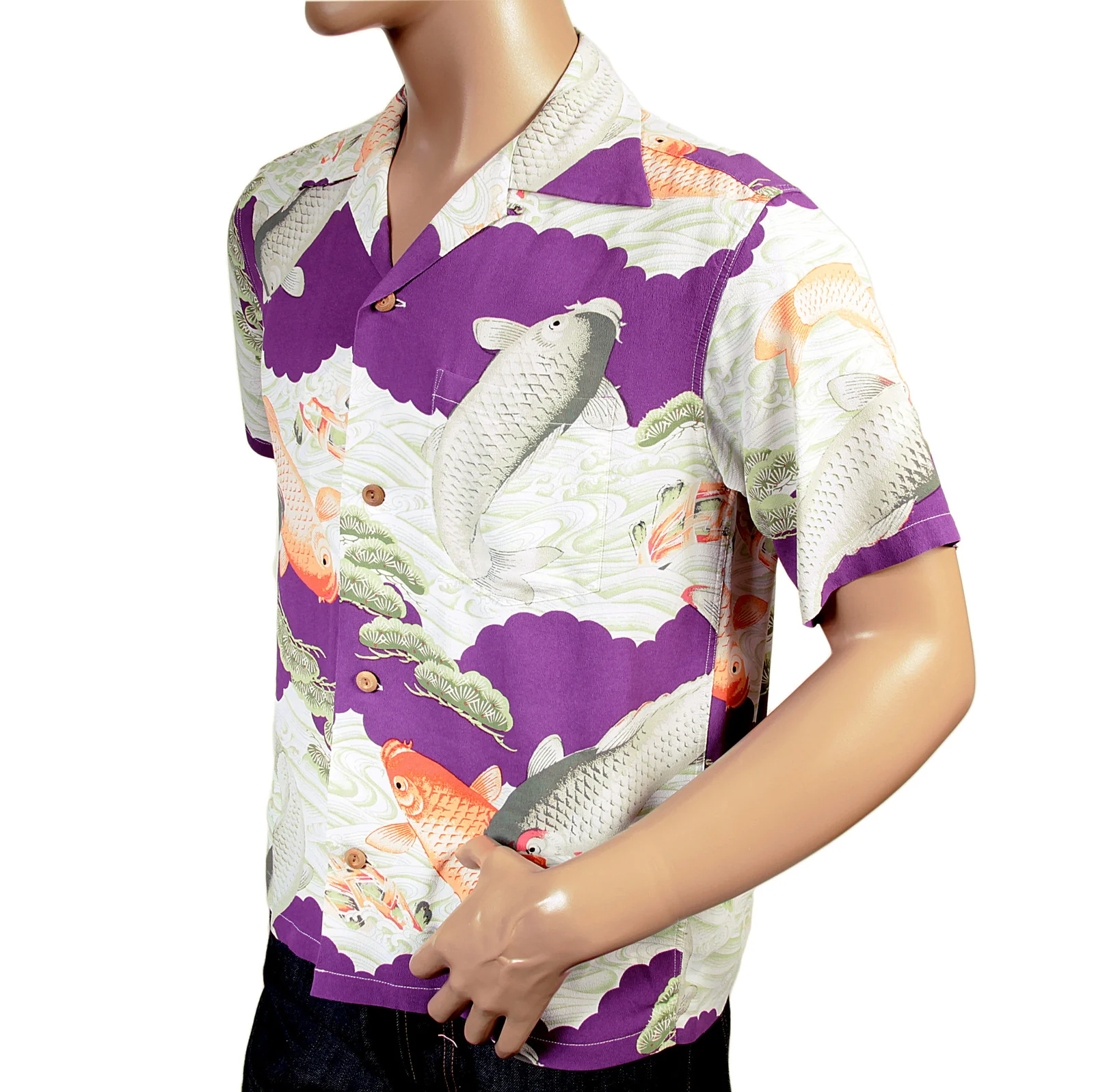 Purple Cuban Collared SS36434 Koi Carp Printed Hawaiian Shirt SURF4300 - Image 4