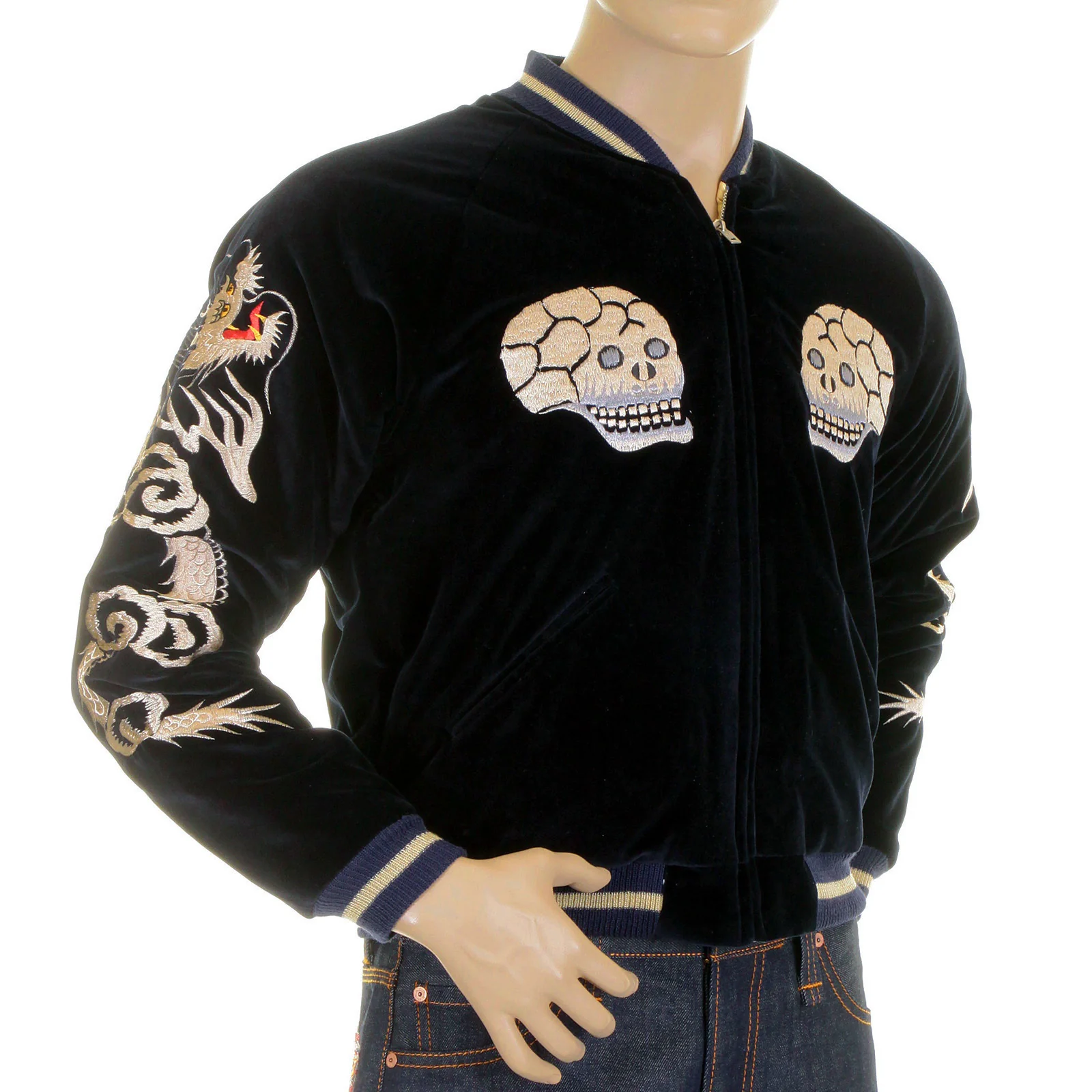 Reversible Skull Embroidered TT11783 Black Velvet Suka Jacket TOYOSC4233 - Image 3