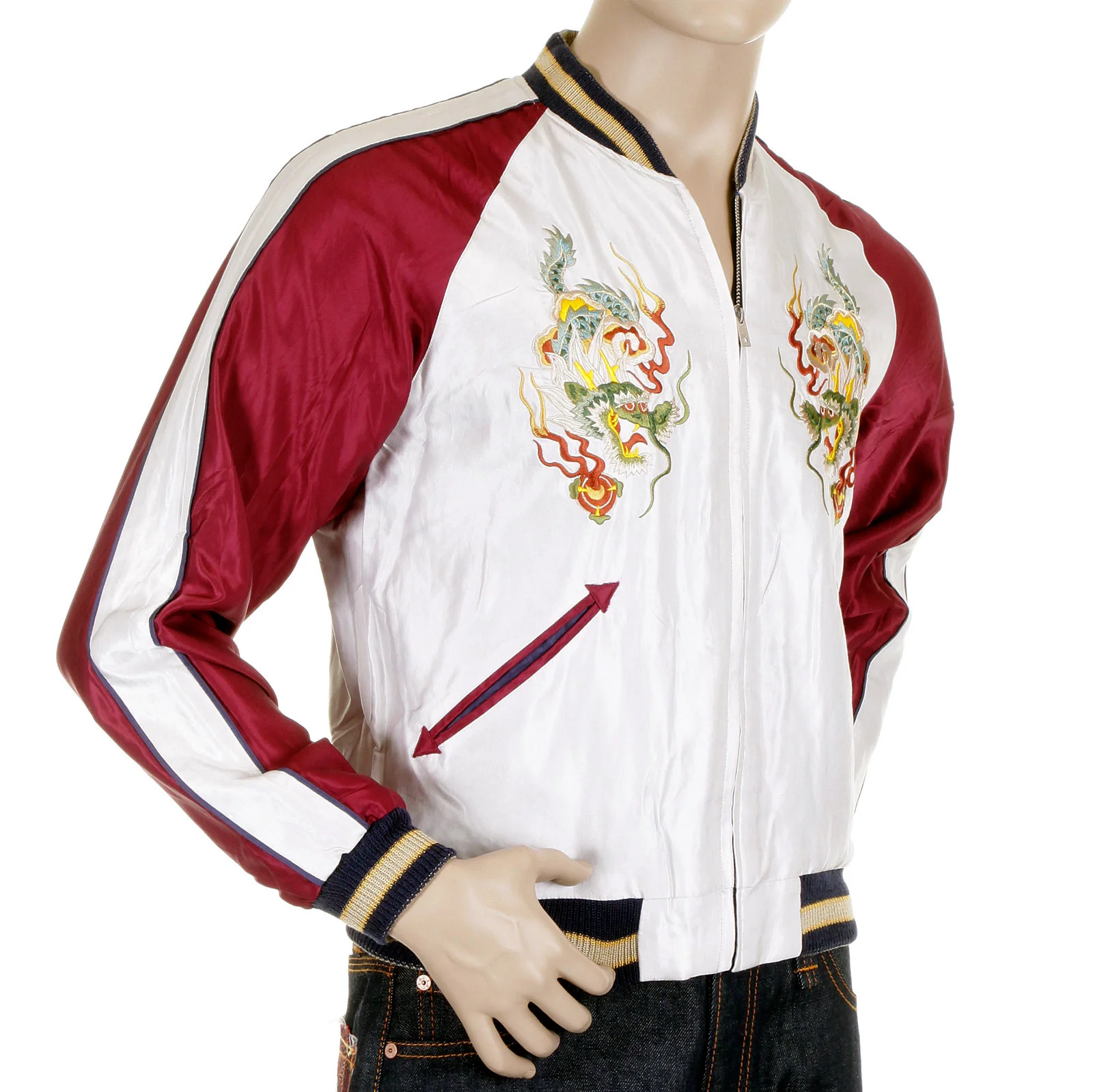 Dragon Embroidered TT11781 Silver and Wine Souvenir Jacket TOYOSC4232A - Image 3