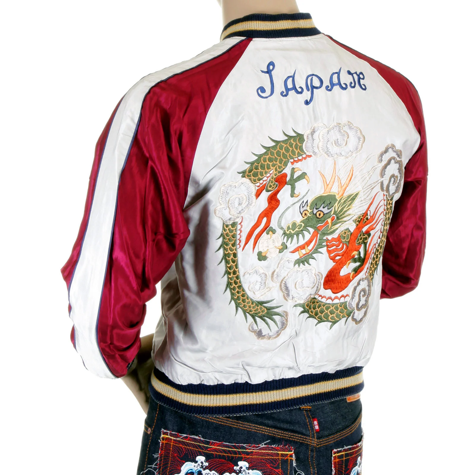 Dragon Embroidered TT11781 Silver and Wine Souvenir Jacket TOYOSC4232A - Image 4