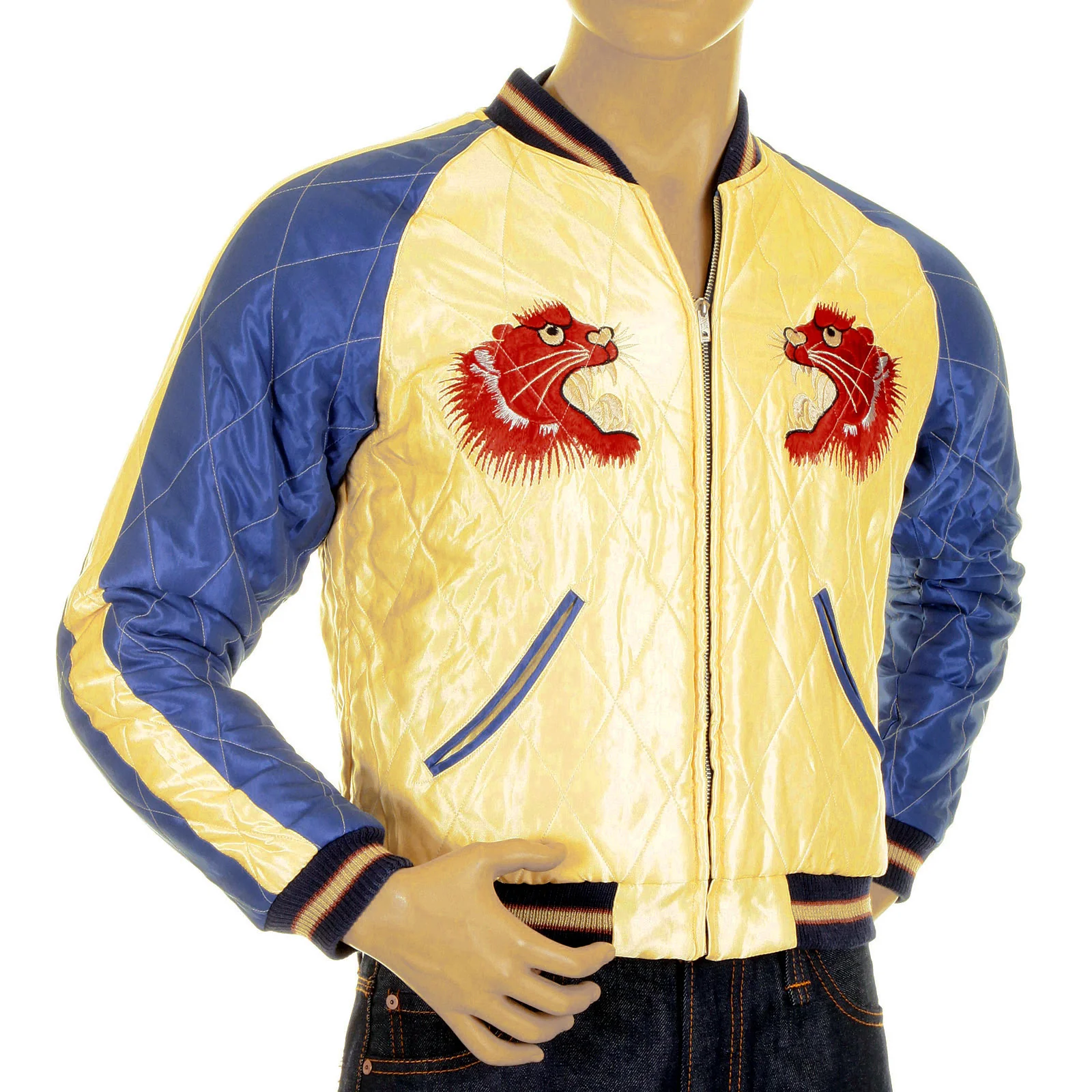 Tiger Embroidered TT11783 Yellow and Royal Blue Suka Jacket TOYOSC4233A - Image 3