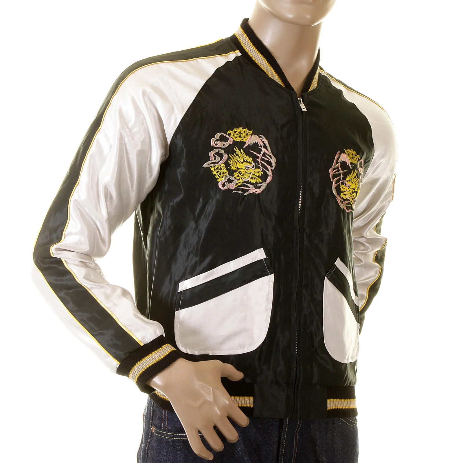 Dragon Embroidered TT12420 Black and Ivory Souvenir Jacket TOYOSC2022A - Image 3