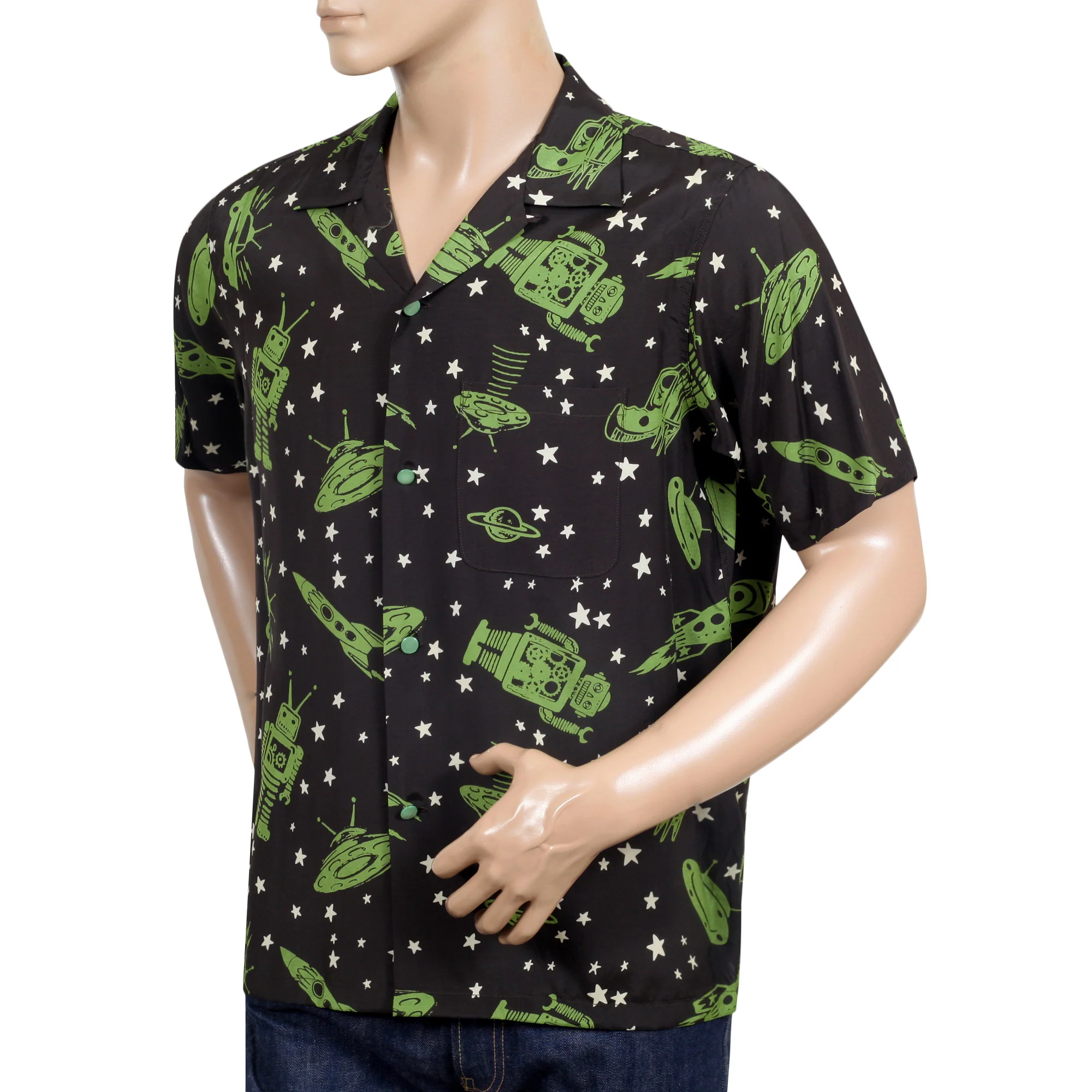 Vince Ray SH37591 Space Rockets Black Rayon Hawaiian Shirt SoH9044 - Image 6
