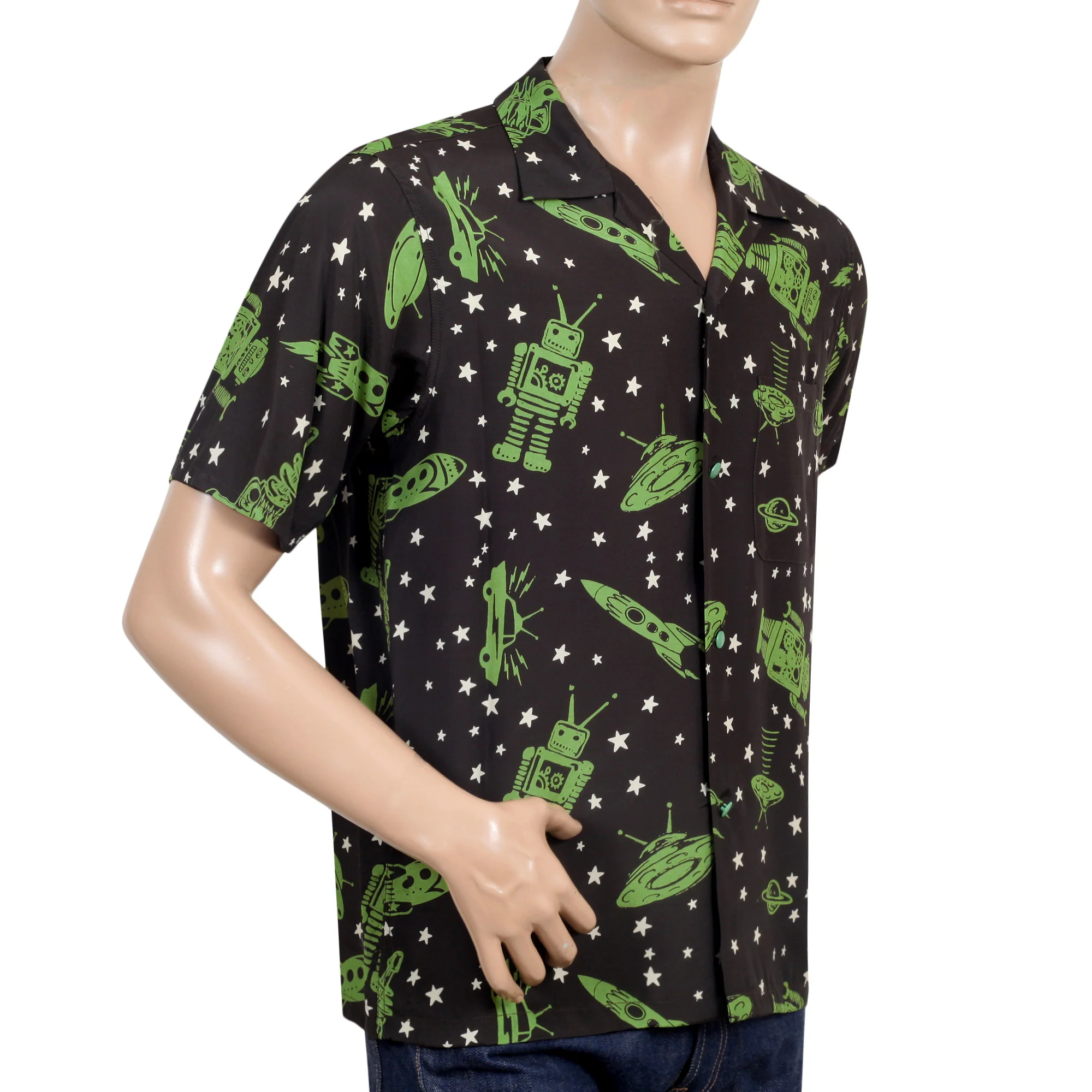 Vince Ray SH37591 Space Rockets Black Rayon Hawaiian Shirt SoH9044 - Image 7