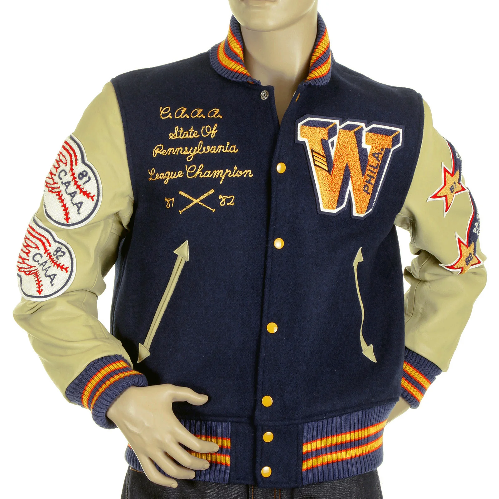 Whitesville Letterman WV11793 Philadelphia Wild Cats Stadium Jacket with Royal Blue Body and Cream Leather Sleeve WHIT4228A - Image 3