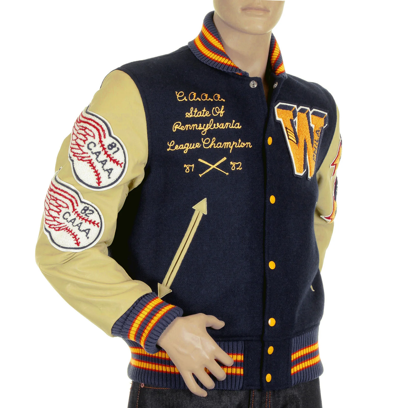 Whitesville Letterman WV11793 Philadelphia Wild Cats Stadium Jacket with Royal Blue Body and Cream Leather Sleeve WHIT4228A - Image 4